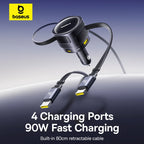 90W Fast Car Charger with Dual Retractable Cables