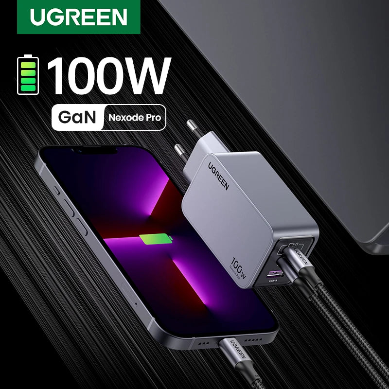 100W GaN Fast USB-C Wall Charger for Laptops and Smartphones