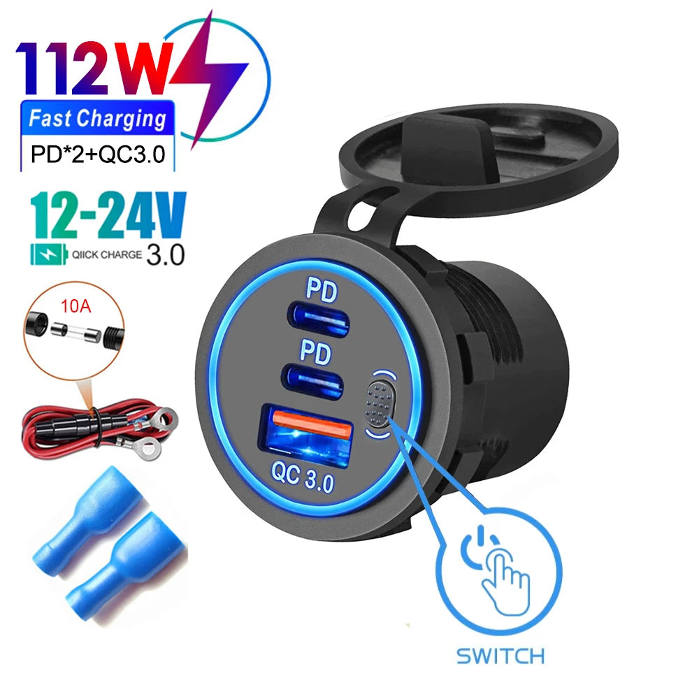 Dual PD and QC3.0 Fast USB Car Charger Socket - 1