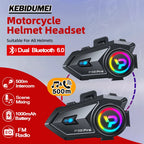 Bluetooth 6.0 Motorcycle Helmet Intercom Headset with FM Radio 500m