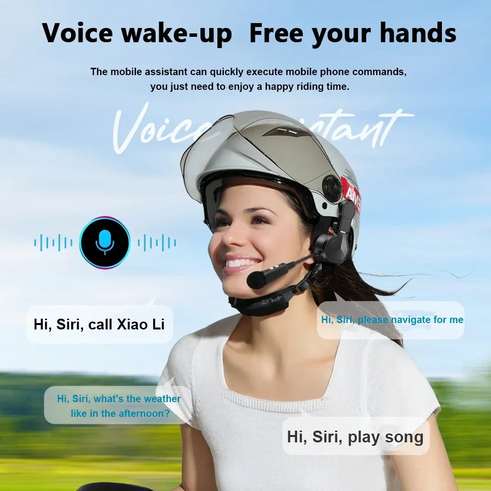 Motorcycle Helmet Wireless Bluetooth 5.3 Headset with Handsfree Mic