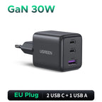 30W GaN Fast Wall Charger with 3 Ports for Smartphones and Tablets