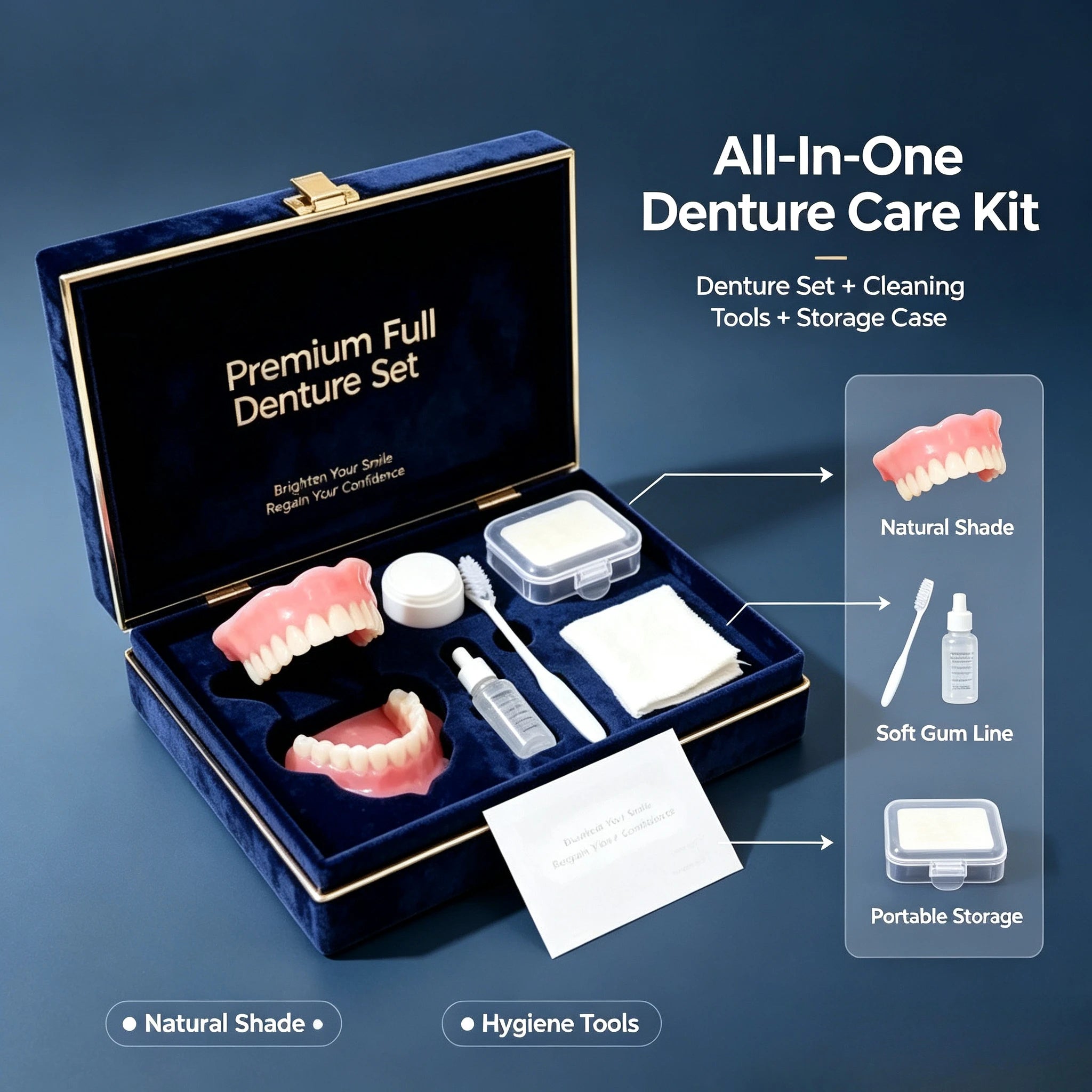 All-in-One Full Mouth Denture and Cleaning Care Kit - 1