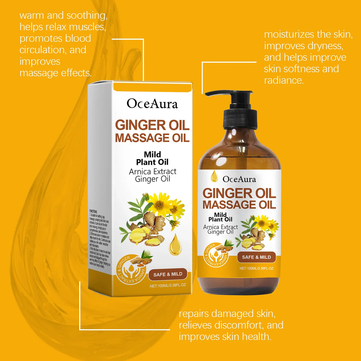 Ginger Essential Oil Body Massage Oil for Muscle Relief