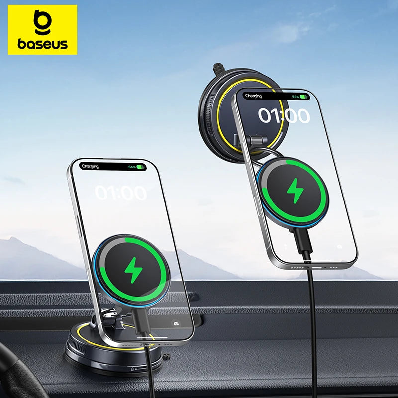 Magnetic Wireless Car Charger and Vacuum Mount Phone Holder - 1