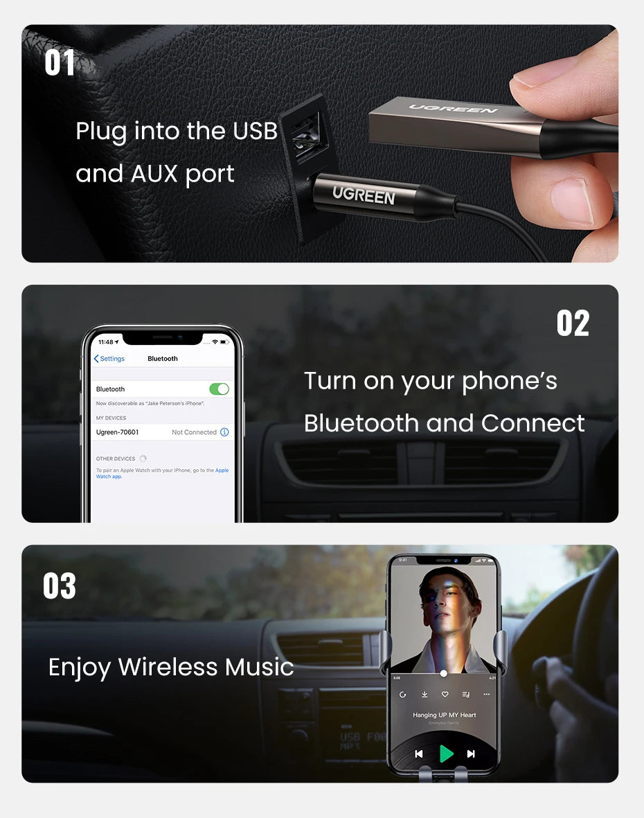 Bluetooth 5.3 Car Audio Receiver Adapter with 3.5mm AUX Jack