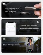 Bluetooth 5.3 Car Audio Receiver Adapter with 3.5mm AUX Jack