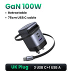 65W GaN Fast Wall Charger with Built-in Retractable USB-C Cable