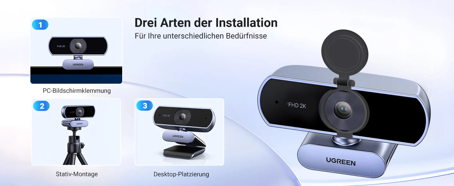 2K HD USB Webcam with Dual Microphones for Streaming and Video Calls - 16