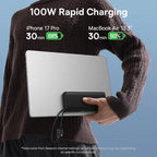 100W 20000mAh Fast Charging Power Bank with Built-In USB-C Cables