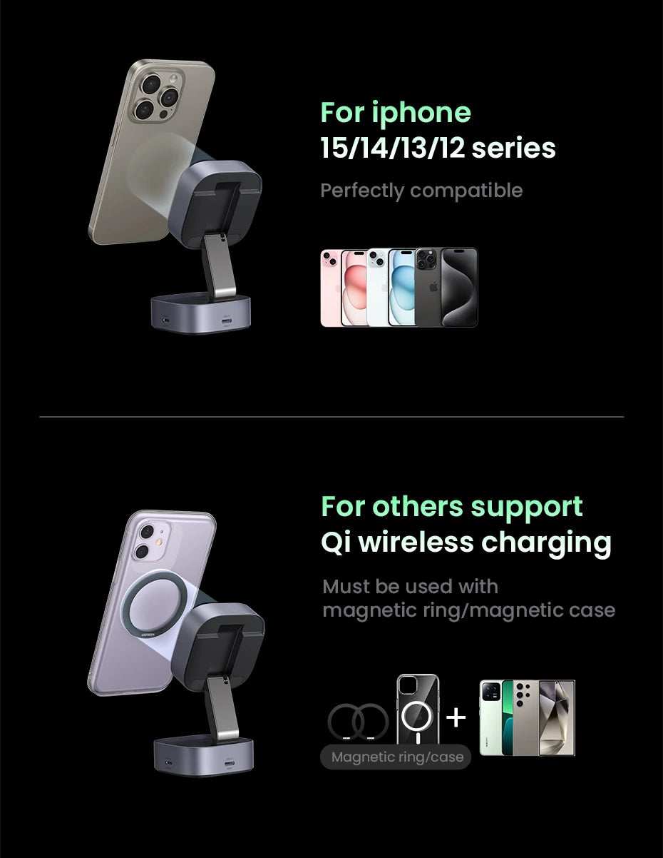 2-in-1 Qi2 15W Magnetic Wireless Charging Stand