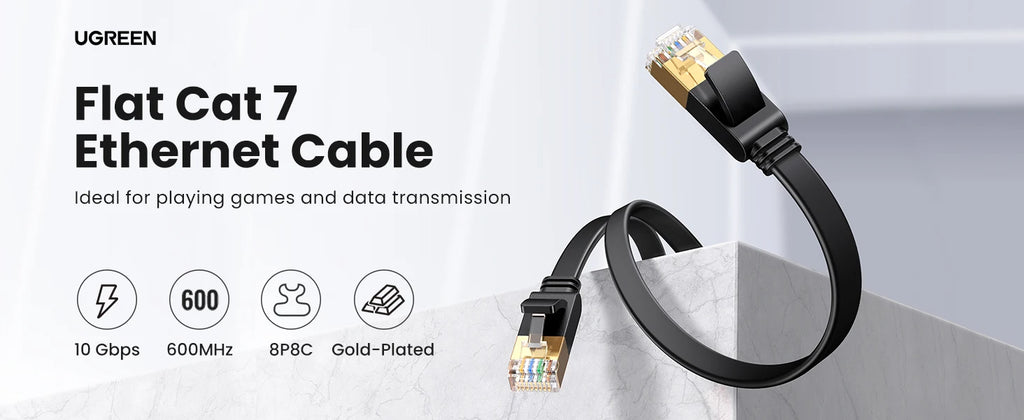 Cat 7 Flat High-Speed 10Gbps Ethernet LAN Cable for Gaming and Routers