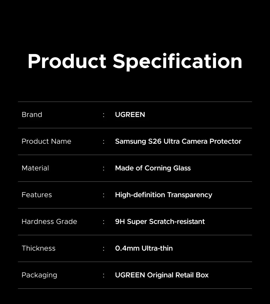 Tempered Glass Camera Lens Protector for Samsung Galaxy S26 Ultra