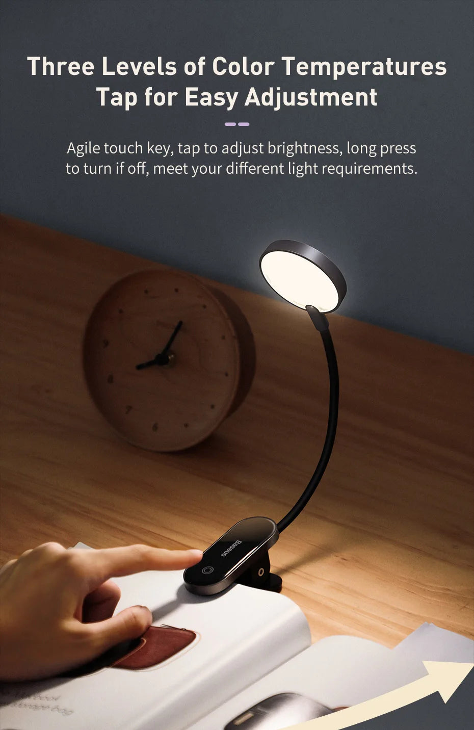 Rechargeable LED Clip-On Desk Lamp for Reading and Bedside