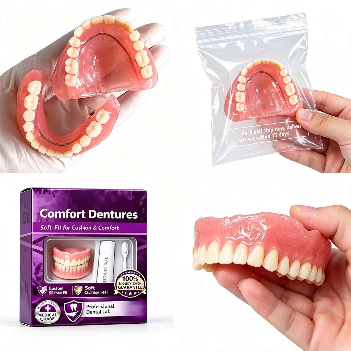 Comfort Fit Silicone Cosmetic Dentures for Natural Smile