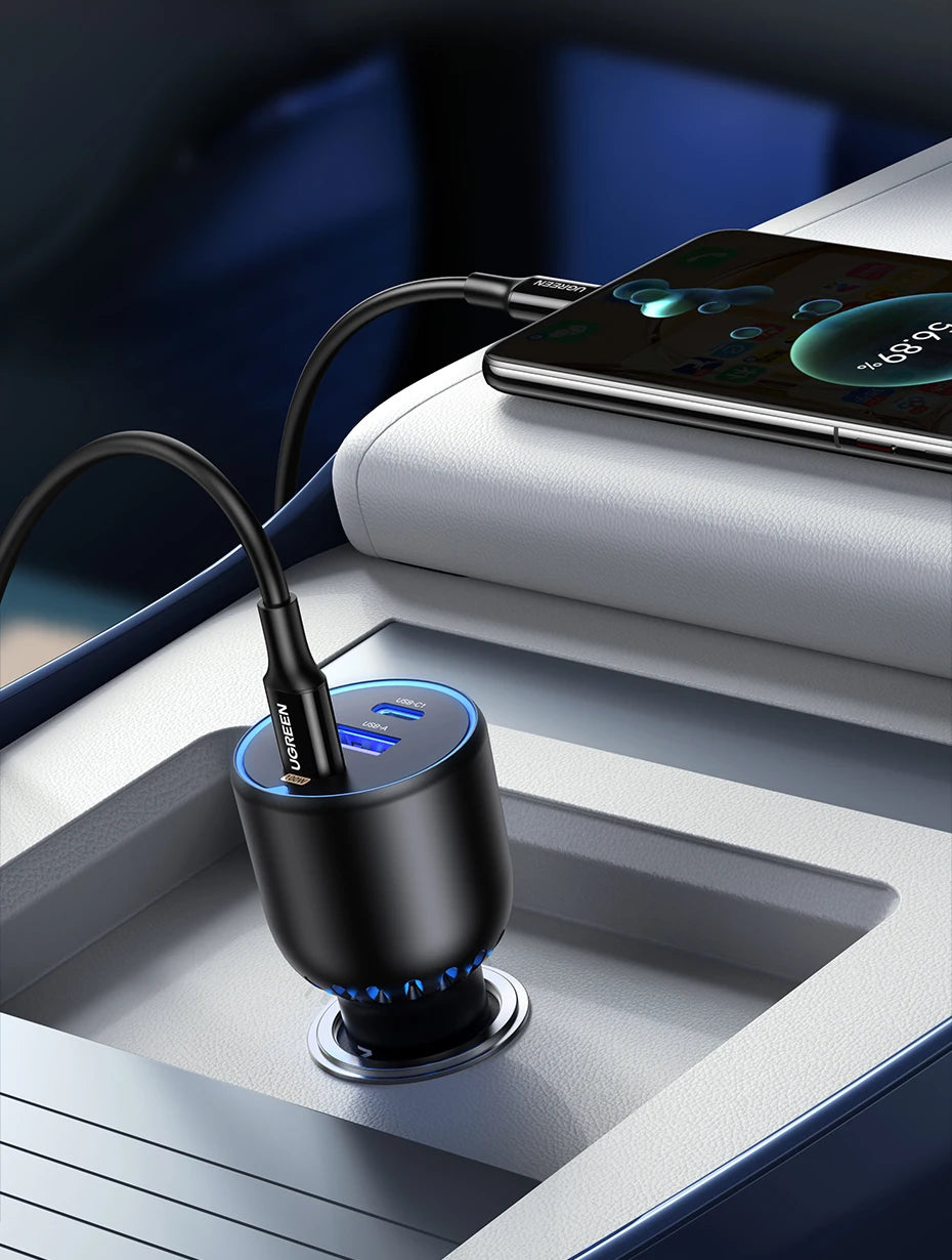 130W 3-Port Fast Car Charger for Laptops and Smartphones