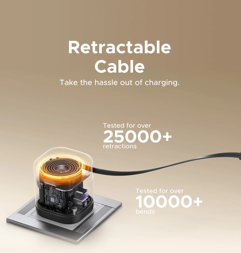 65W GaN Fast Wall Charger with Built-in Retractable USB-C Cable
