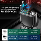 120W 5 in 1 Retractable Car Charger with Voltmeter and Starry Light