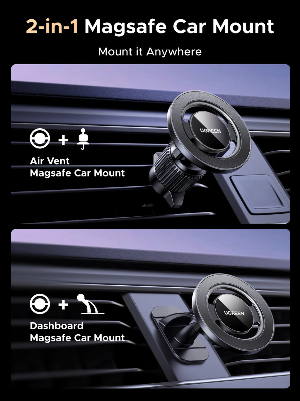 Magnetic Car Phone Mount for Dashboard and Air Vent