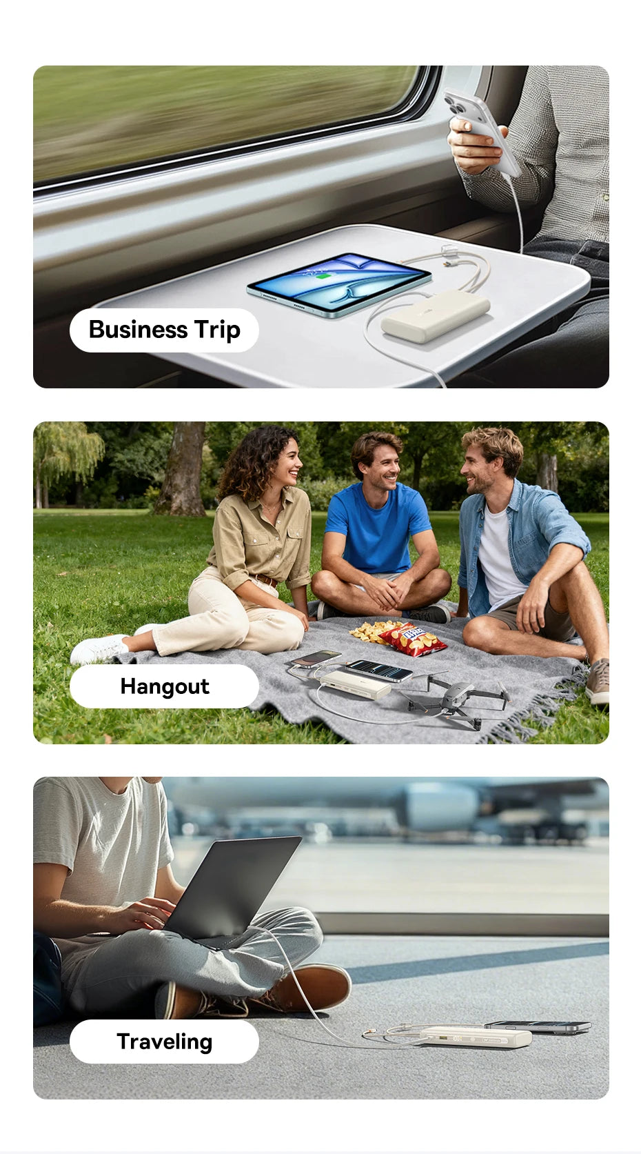 100W 20000mAh Fast Charging Power Bank with Built-In USB-C Cables - 18