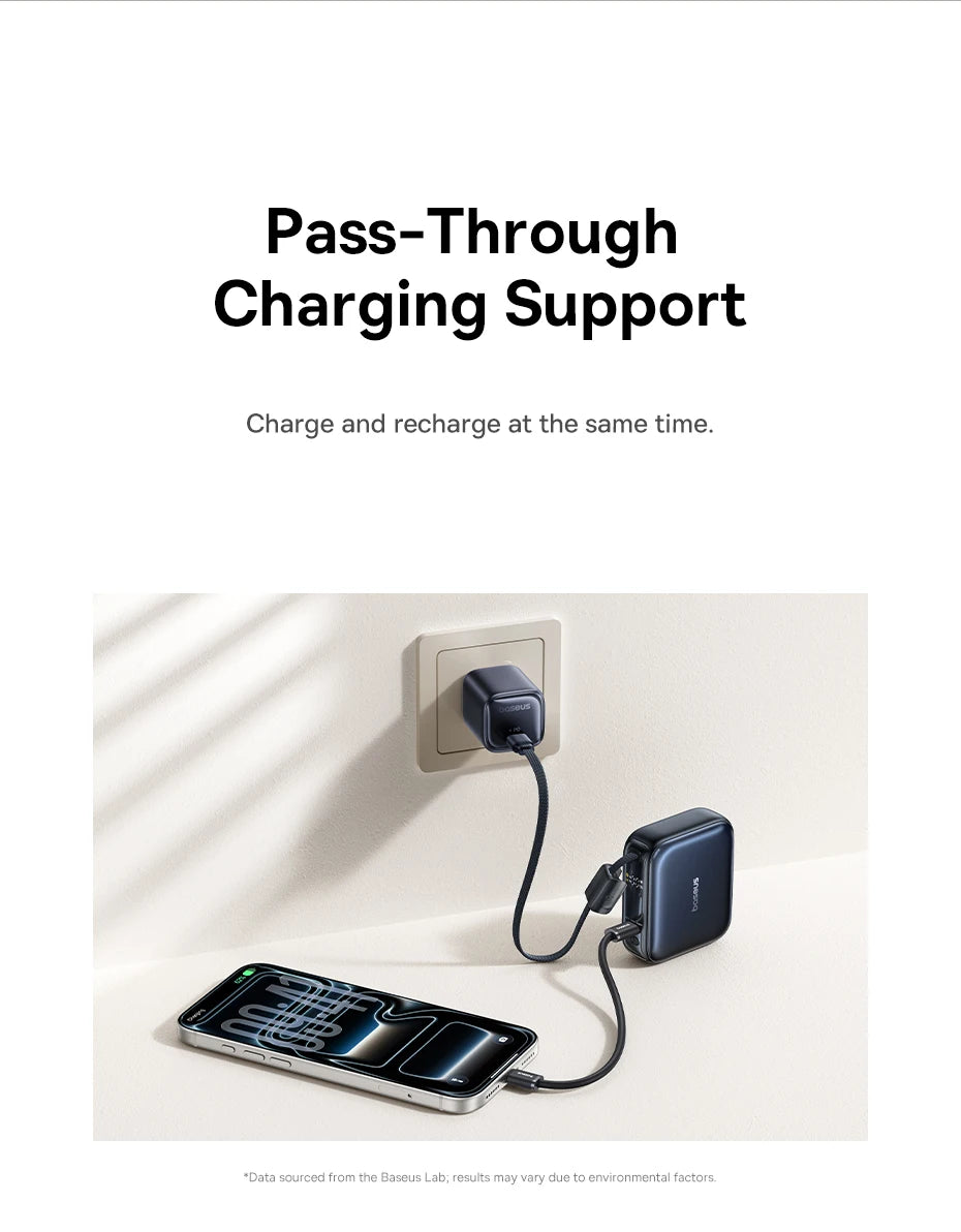 45W Mini Portable Power Bank with Built-in USB-C Cable 10000mAh - 11