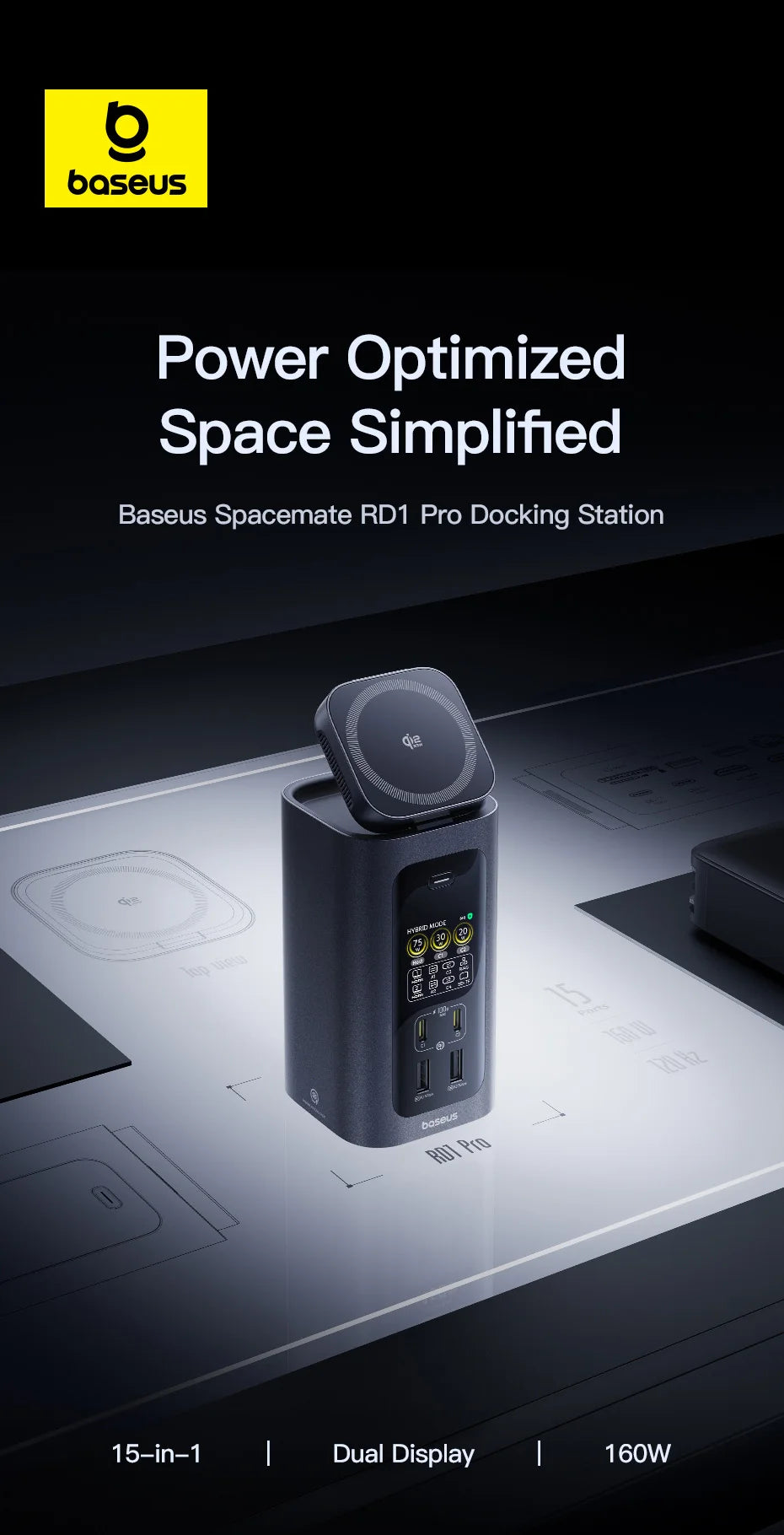 160W 15-in-1 USB-C Docking Station with 25W Wireless Charger - 10