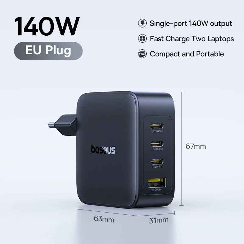 140W GaN Fast Wall Charger for Laptops and Smartphones