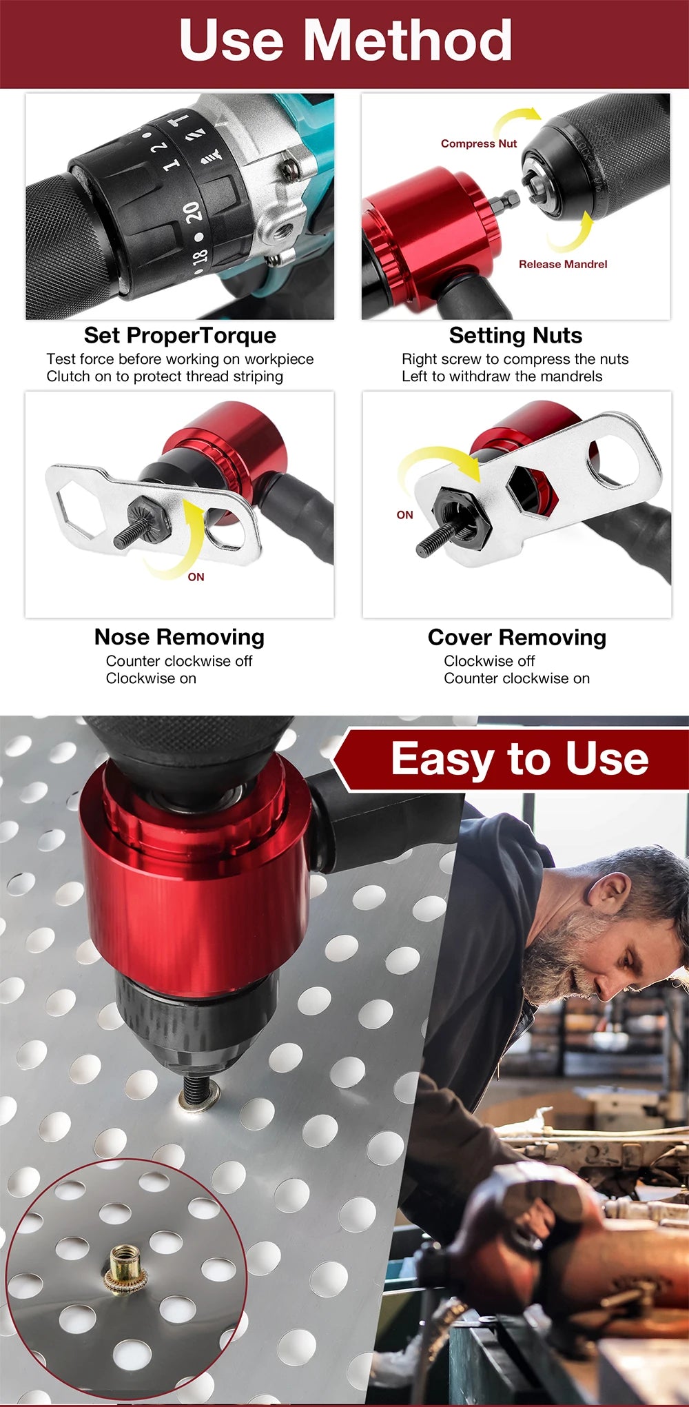 Electric Drill Rivet Nut Gun Adapter Tool M3-M8 - 12
