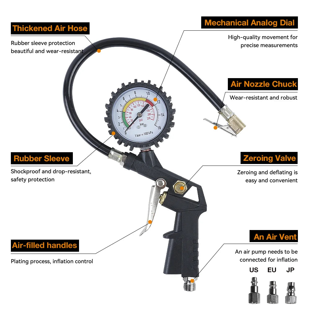 Multifunctional Tire Pressure Gauge and Inflator - 4