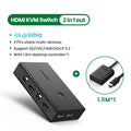 4K 60Hz HDMI KVM Switch for 2 PCs Sharing Keyboard Mouse and Monitor