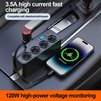 120W 7-in-1 Car Cigarette Lighter Socket Splitter with PD and USB