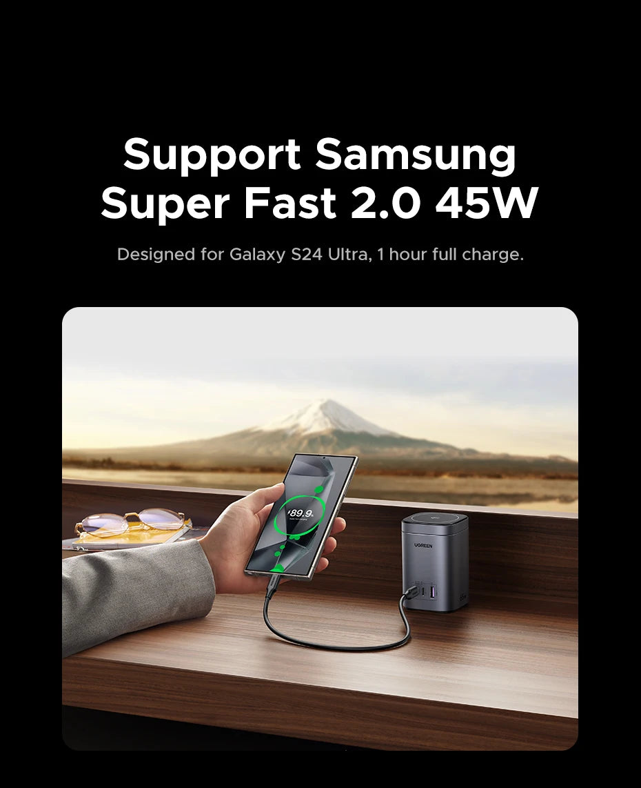 65W Desktop Charger with 15W Qi2 Magnetic Wireless Charging Stand
