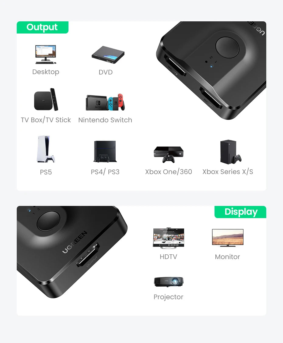 4K 60Hz Bi-Directional HDMI Switcher for Monitors and Gaming Consoles - 15