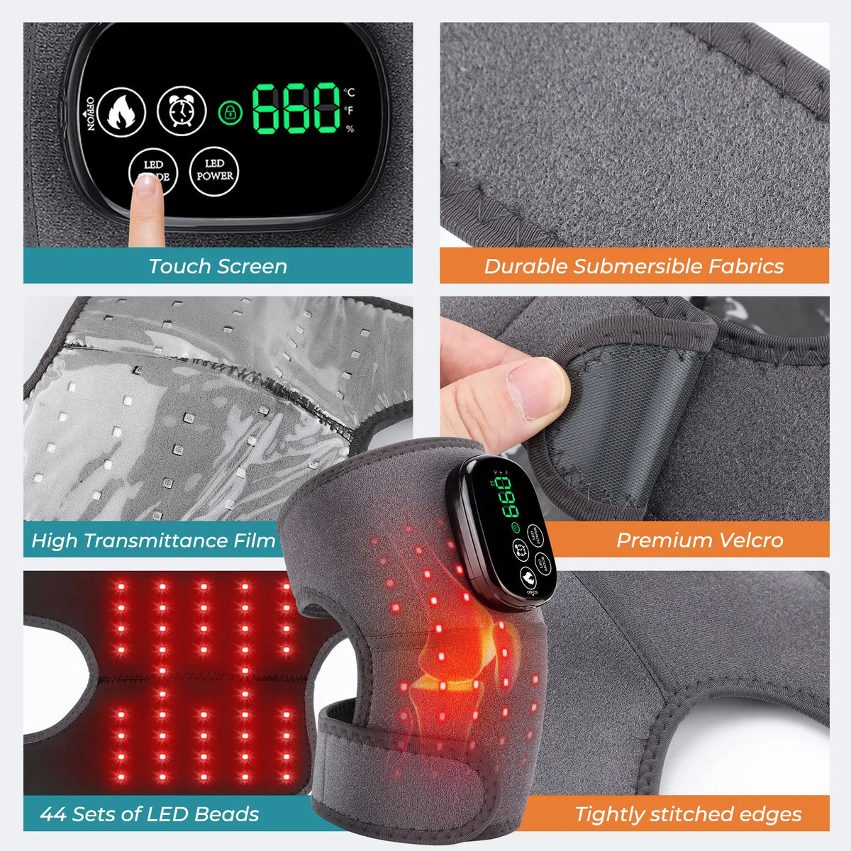 Cordless Heated Therapy Knee Brace with Red Light