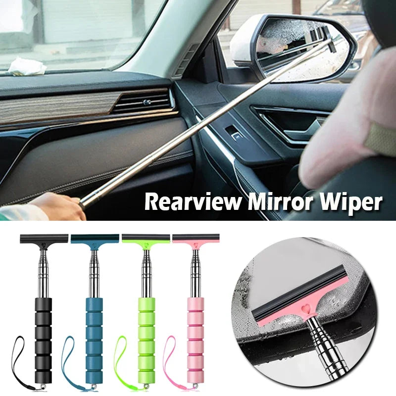 Telescopic Car Rearview Mirror Wiper Stainless Steel Cleaning Tool