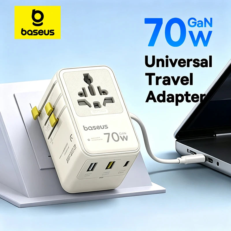 70W Universal GaN Travel Adapter with Fast Charging Ports