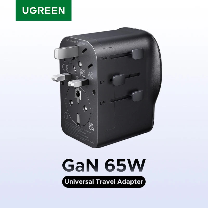 65W GaN Universal Travel Adapter with 2 USB-C and 1 USB-A Ports