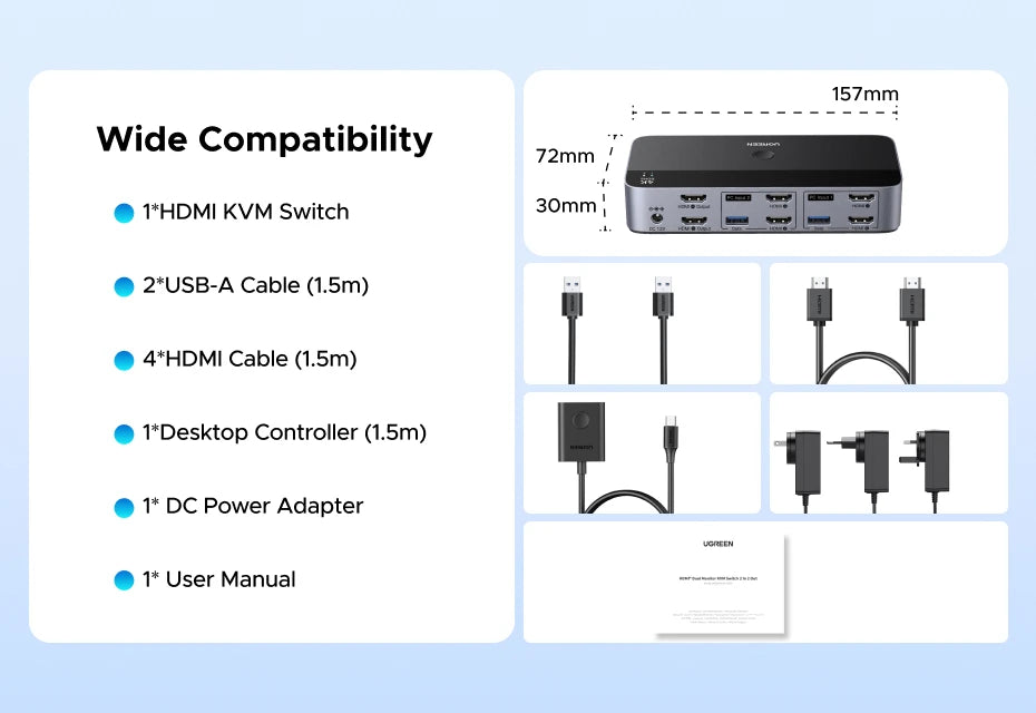 Dual Monitor HDMI KVM Switch for 2 PCs 4K 60Hz - 20