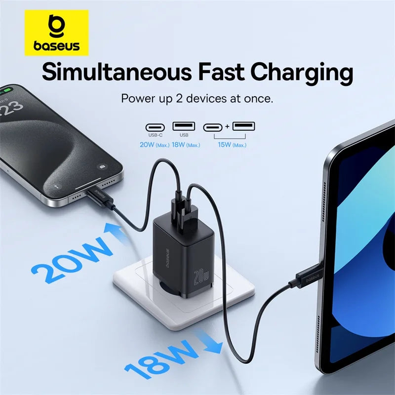 20W Dual Port Fast USB-C and USB-A Wall Charger