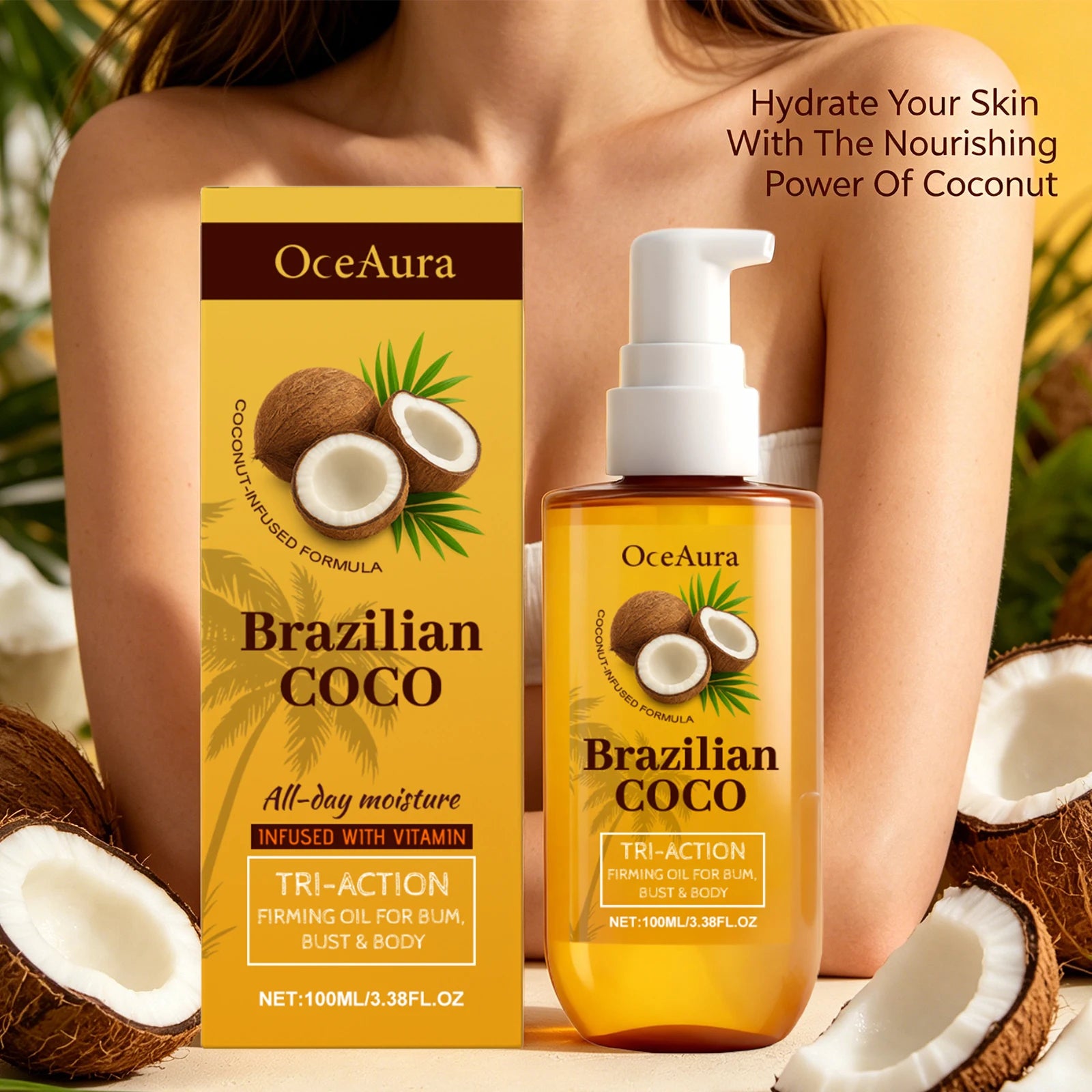 Coconut Firming Body Oil for Skin Hydration and Elasticity - 3