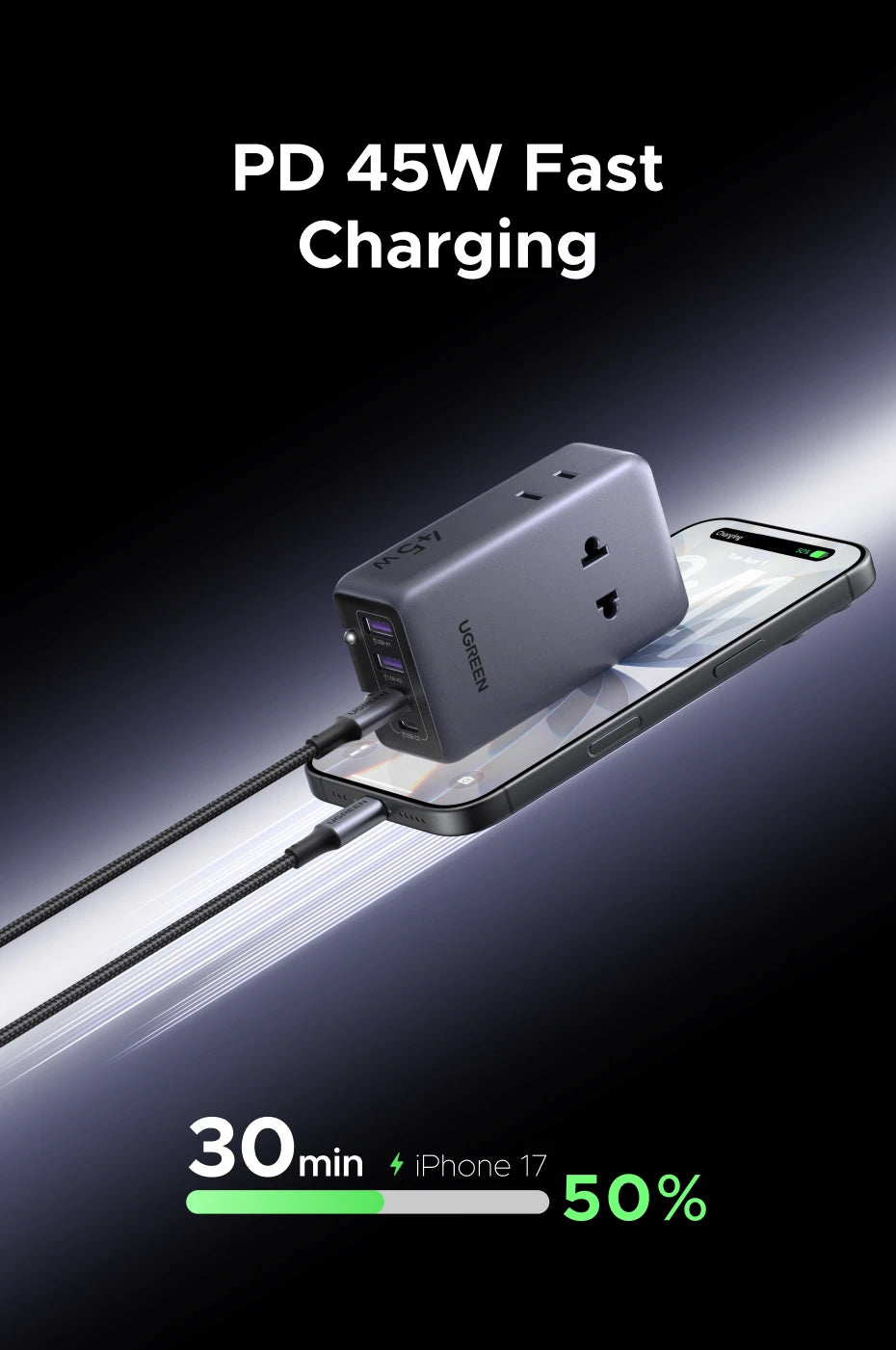 45W GaN Universal Travel Adapter with Multi-Port Fast Charging