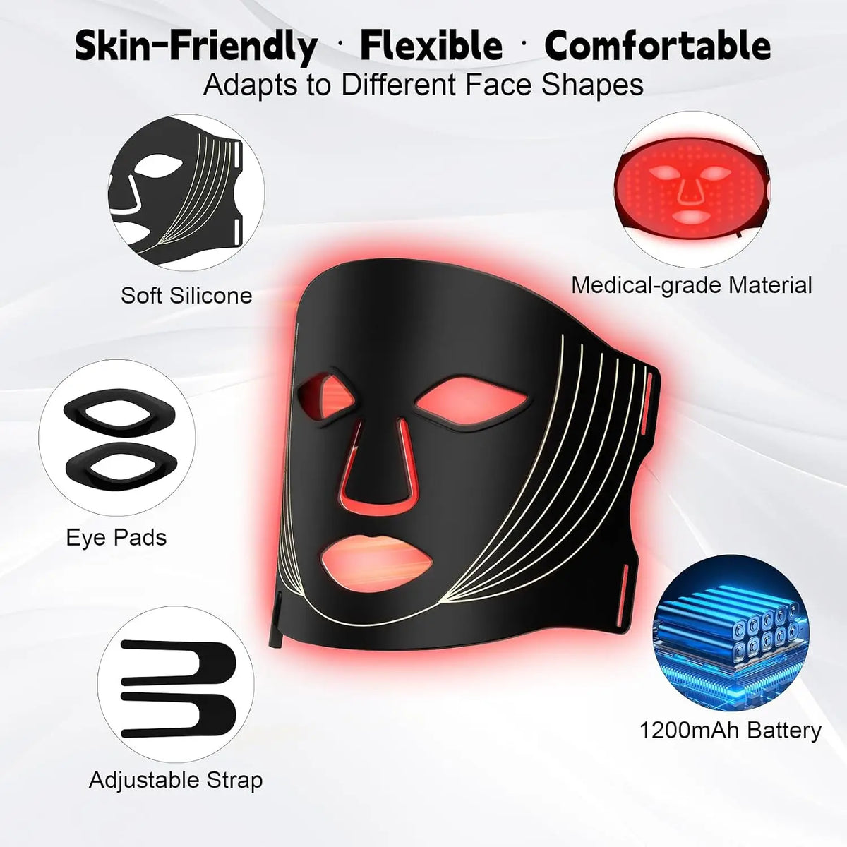 7-Color LED Silicone Facial Light Therapy Mask