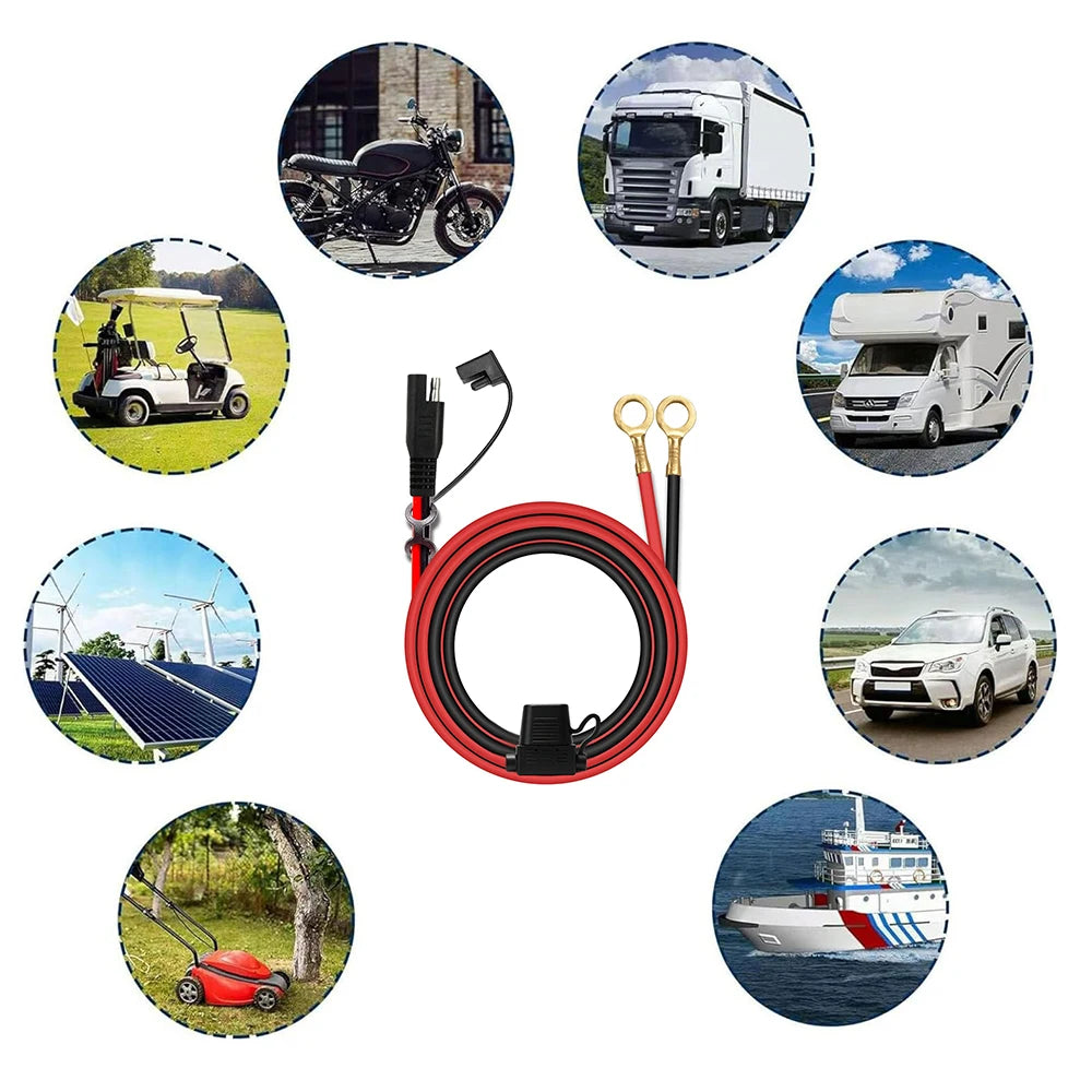 SAE to O-Ring Terminal Battery Charger Cable with 10A Fuse