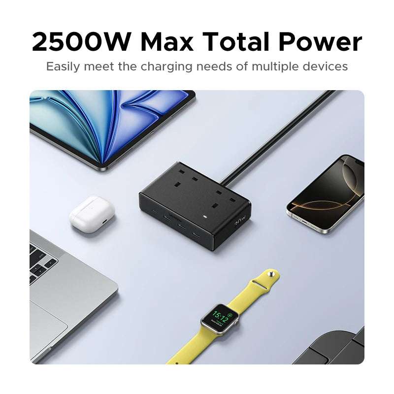 6-in-1 UK Plug Power Strip with 20W USB-C Fast Charging