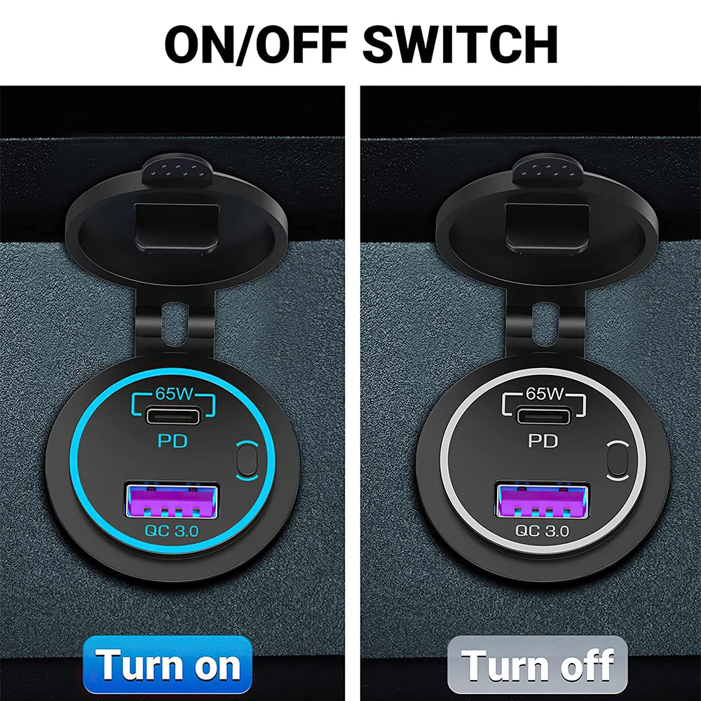 Dual PD and QC3.0 Fast USB Car Charger Socket