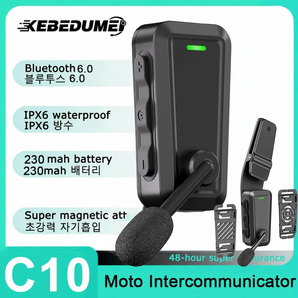 Bluetooth 6.0 Motorcycle Helmet Intercom Headset