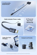 67W GaN Fast Charger with Built-in Retractable Cables