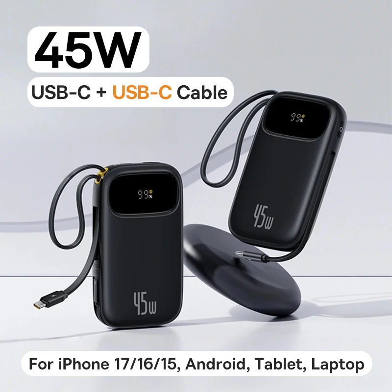45W Fast Charging Power Bank with Built-in Cables