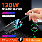 120W Retractable Fast Car Charger with Voltage Display