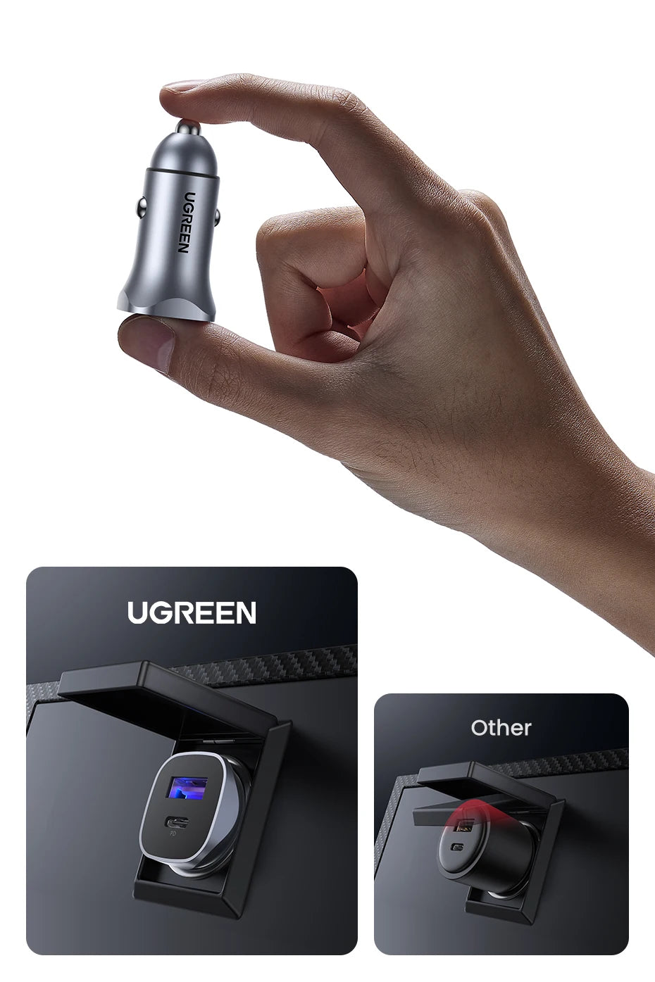 30W Dual Port Fast Car Charger with PD 3.0 and QC 4.0